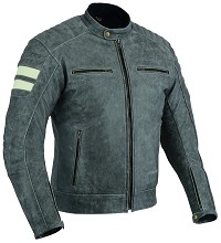 CHAQUETA DE MOTO EN CUERO ESTILO VINTAGE NEGRO GRIS CON FORRO Y PROTECCIONES EXTRAIBLES