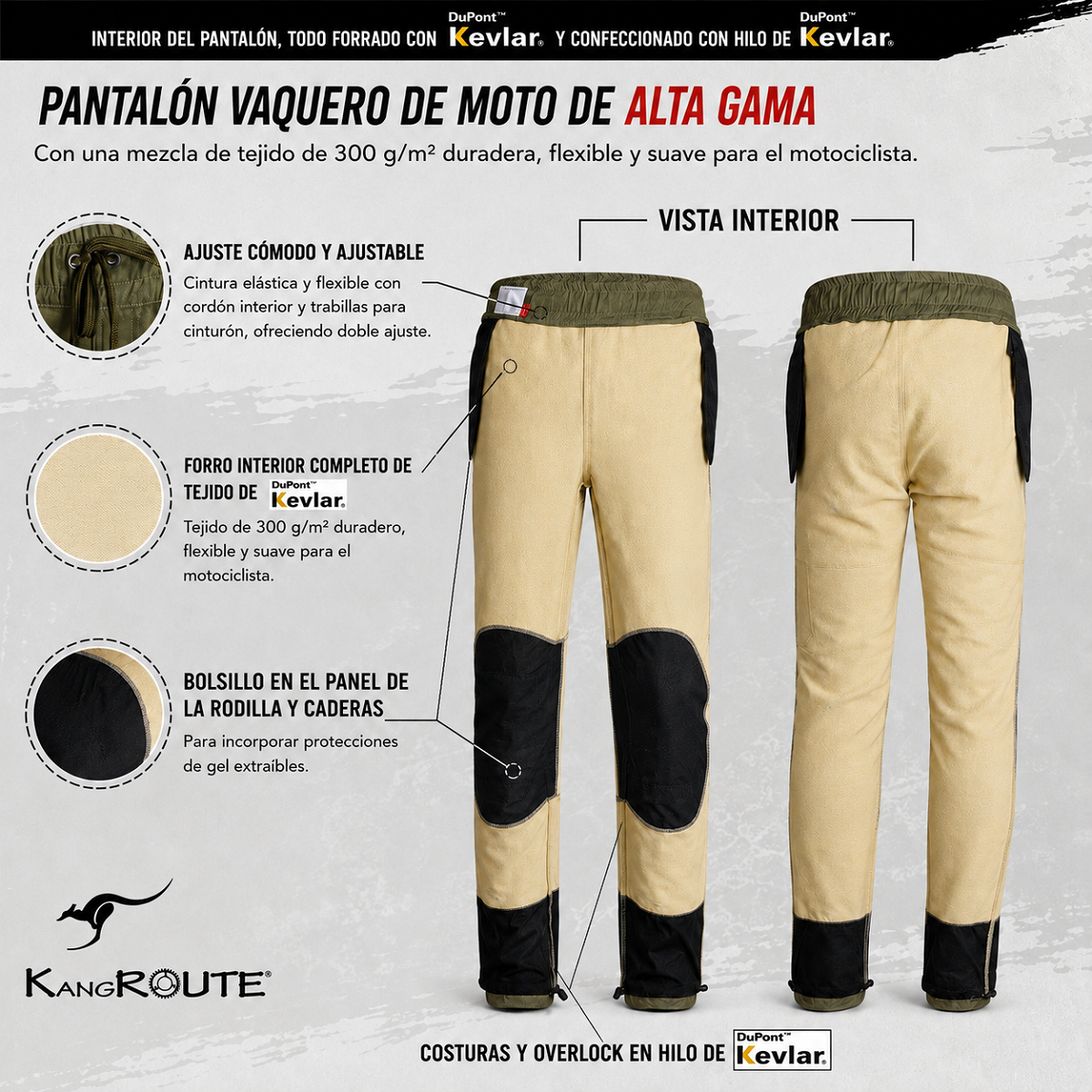 PANTALÓN CHÁNDAL DE MOTO UNISEX, ELÁSTICO, 100% FORRADO EN KEVLAR® Y CON PROTECCIONES GEL CE NIVEL 2. PANTALÓN CHÁNDAL DE MOTO UNISEX, ELÁSTICO, 100% FORRADO EN KEVLAR® Y CON PROTECCIONES GEL CE NIVEL 2.