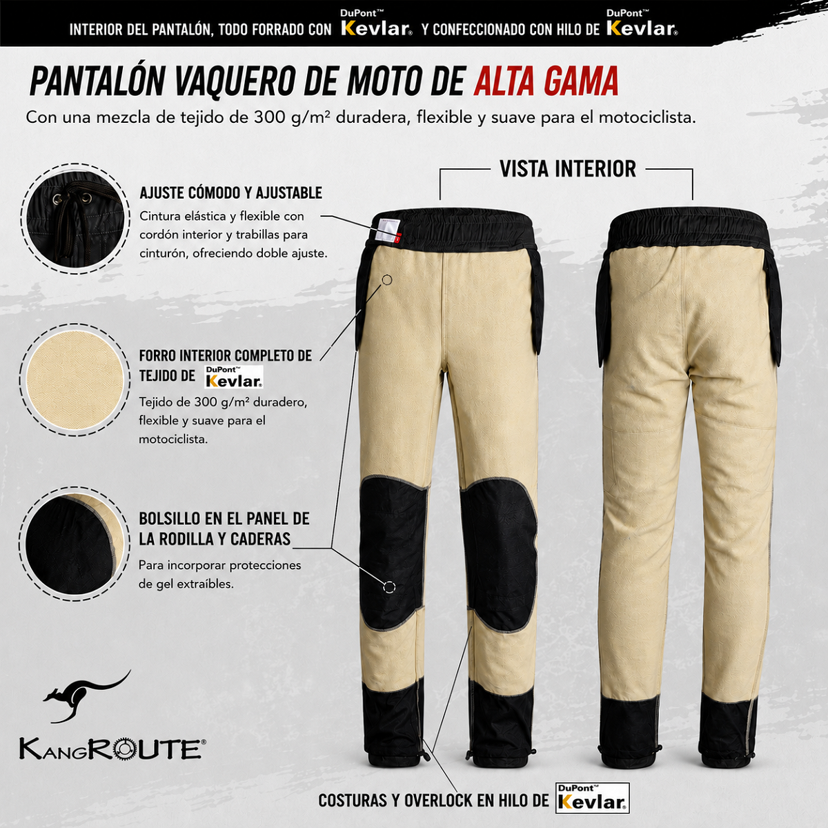 PANTALÓN CHÁNDAL DE MOTO UNISEX, ELÁSTICO, 100% FORRADO EN KEVLAR® Y CON PROTECCIONES GEL CE NIVEL 2. PANTALÓN CHÁNDAL DE MOTO UNISEX, ELÁSTICO, 100% FORRADO EN KEVLAR® Y CON PROTECCIONES GEL CE NIVEL 2.