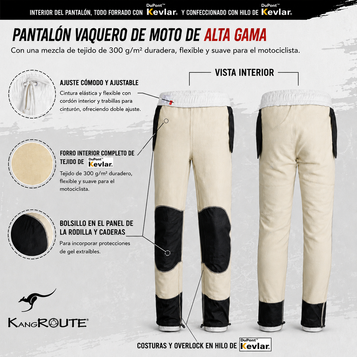 PANTALÓN CHÁNDAL DE MOTO UNISEX, ELÁSTICO, 100% FORRADO EN KEVLAR® Y CON PROTECCIONES GEL CE NIVEL 2. PANTALÓN CHÁNDAL DE MOTO UNISEX, ELÁSTICO, 100% FORRADO EN KEVLAR® Y CON PROTECCIONES GEL CE NIVEL 2.
