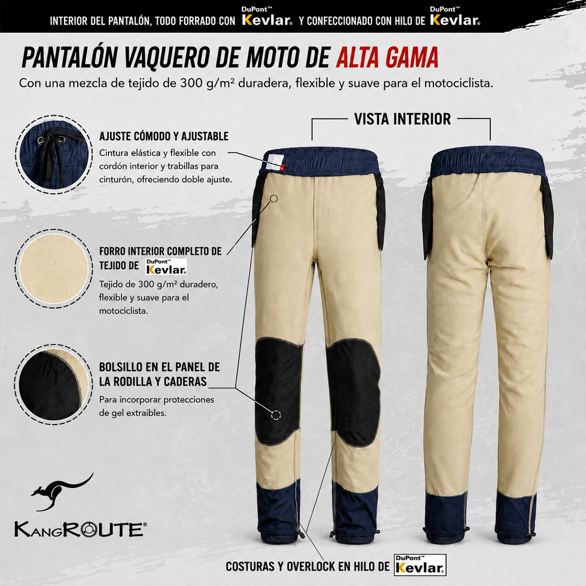 PANTALÓN VAQUERO CHÁNDAL DE MOTO UNISEX, ELÁSTICO, 100% FORRADO EN KEVLAR® Y CON PROTECCIONES GEL CE NIVEL 2. PANTALÓN VAQUERO CHÁNDAL DE MOTO UNISEX, ELÁSTICO, 100% FORRADO EN KEVLAR® Y CON PROTECCIONES GEL CE NIVEL 2.