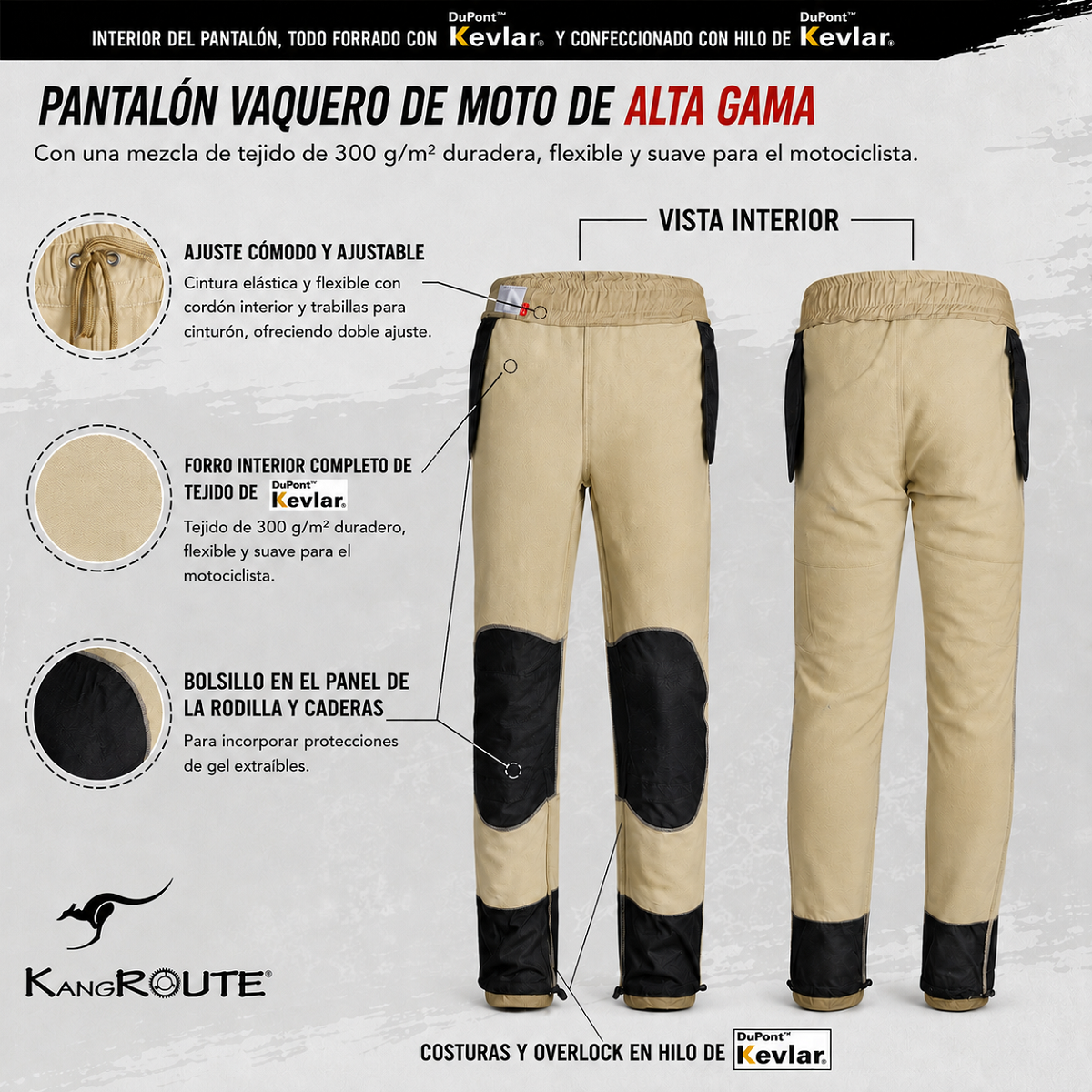 PANTALÓN VAQUERO CHÁNDAL DE MOTO UNISEX, ELÁSTICO, 100% FORRADO EN KEVLAR® Y CON PROTECCIONES GEL CE NIVEL 2. PANTALÓN VAQUERO CHÁNDAL DE MOTO UNISEX, ELÁSTICO, 100% FORRADO EN KEVLAR® Y CON PROTECCIONES GEL CE NIVEL 2.
