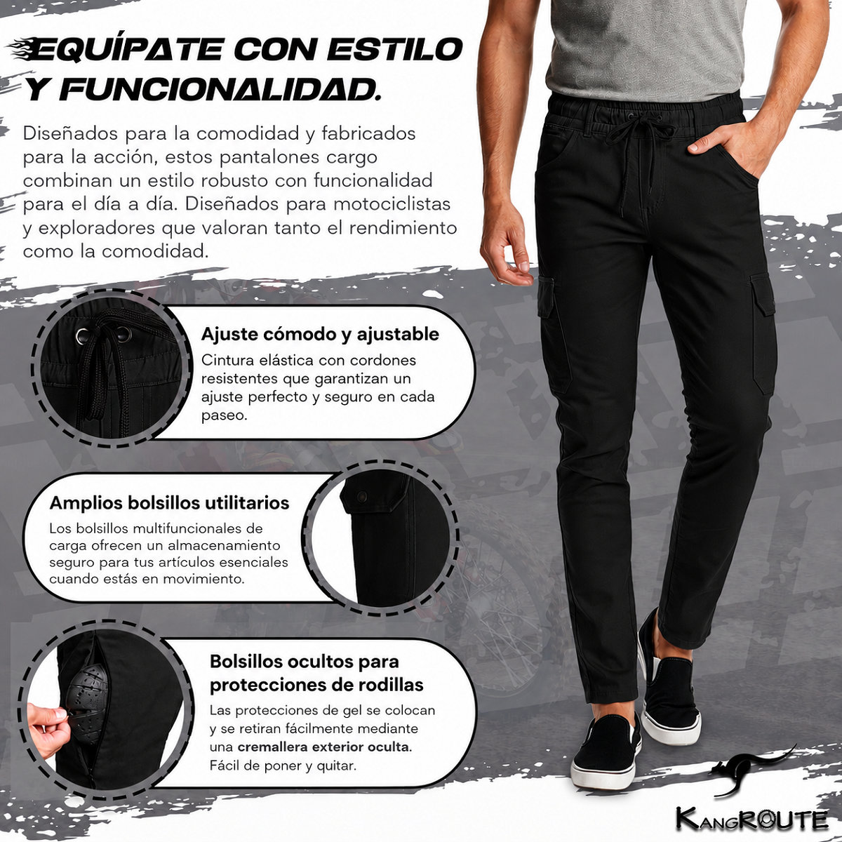 PANTALON DE MOTO VAQUERO ESTILO CHANDAL CARGO UNISEX, ELÁSTICO, 100% FORRADO EN KEVLAR® CON PROTECCIONES GEL CE NIVEL 2. PANTALON DE MOTO VAQUERO ESTILO CHANDAL CARGO UNISEX, ELÁSTICO, 100% FORRADO EN KEVLAR® CON PROTECCIONES GEL CE NIVEL 2.