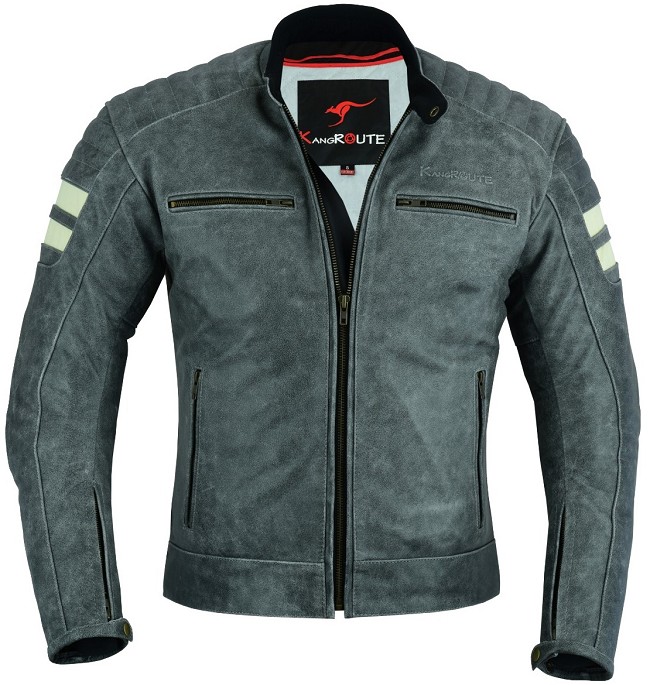 CHAQUETA DE MOTO EN PIEL BÚFALO VINTAGE GRIS CON FORRO Y PROTECCIONES CE EXTRAIBLES CHAQUETA DE MOTO EN PIEL BÚFALO VINTAGE GRIS CON FORRO Y PROTECCIONES CE EXTRAIBLES