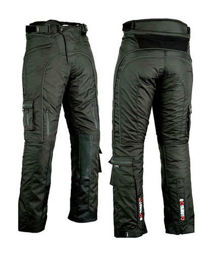 PANTALÓN DE MOTO EN CORDURA TEXTIL Y CUERO CON PROTECCIONES