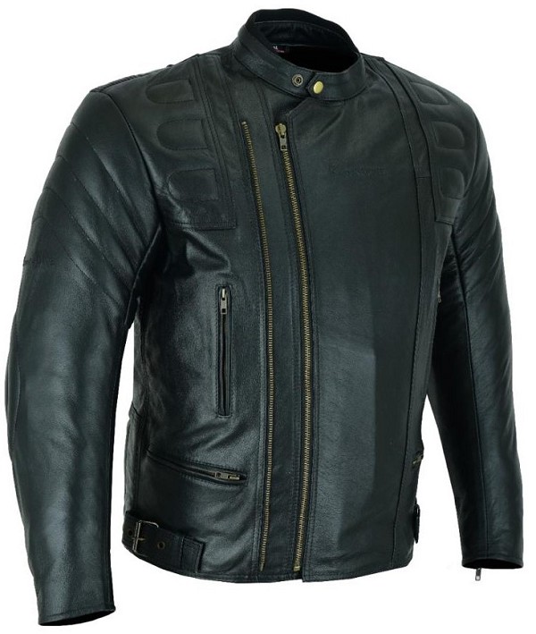 CHAQUETA DE MOTO EN CUERO CON FORRO Y PROTECTORES C.E. EXTRAIBLES