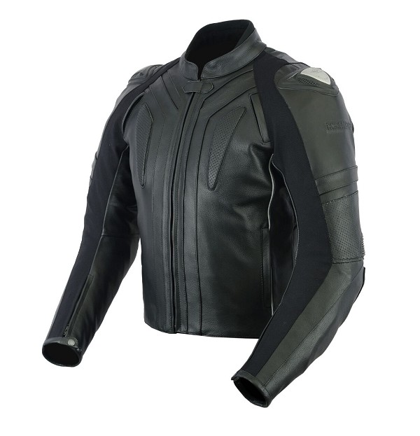 CHAQUETA DE CUERO CON PROTECTORES TPR TITANIO Y JOROBA AERODINÁMICA