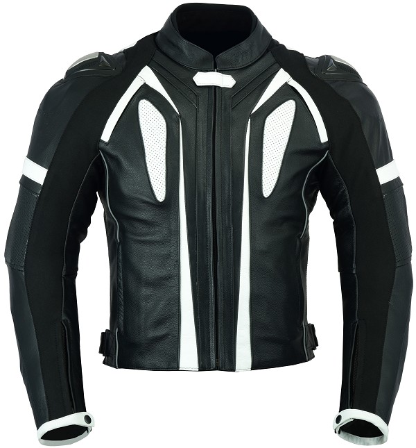 CHAQUETA DE CUERO CON PROTECTORES TPR TITANIO Y JOROBA AERODINÁMICA