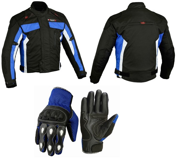 Pack de chaqueta de cordura y guantes de moto con protecciones