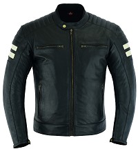 CHAQUETA DE MOTO EN PIEL ESTILO VINTAGE NEGRO CON FORRO Y PROTECCIONES CE EXTRAIBLES