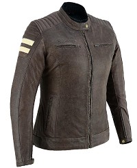 CHAQUETA DE MOTO EN PIEL BUFALO PARA CHICAS ESTILO RETRO CON FORRO IMPERMEABLE